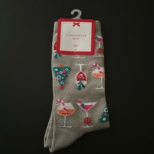 NEW: Holiday Drink Beverage Socks - Festive Womens Charter Club Christmas